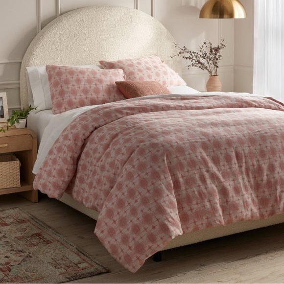 Threshold King Yarn Dye Ikat Duvet Cover and Sham Set Ivory/Mauve Cotton Slub - Picture 1 of 11